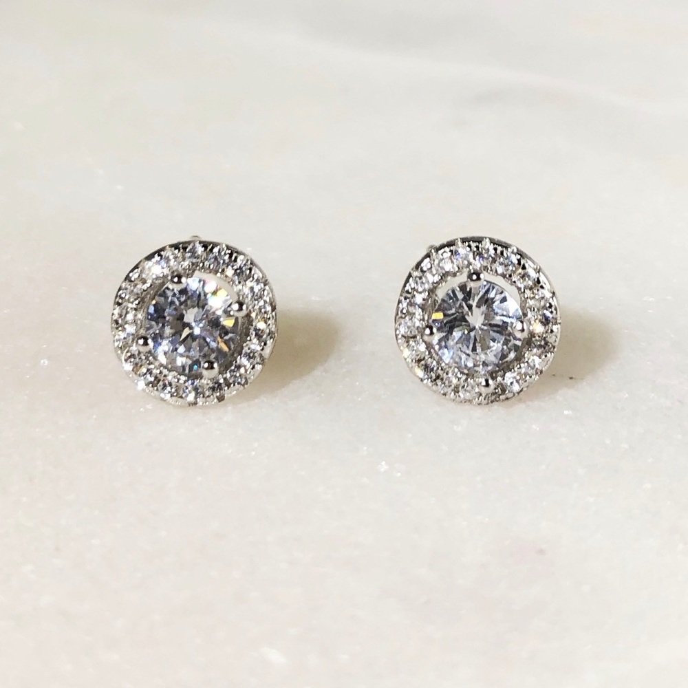 925 Sterling Silver Halo Stud Earrings - Picture 2 of 6